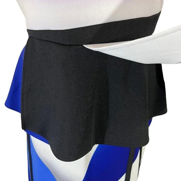 Worthington Skirt and Peplum Top Suit Set Medium Geometric Periwinkle White Blue - Picture 7 of 13